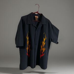 ZONZ Mens Vintage Flame Button Down Size X-Large, Y2K, Skate, Grunge, Goth